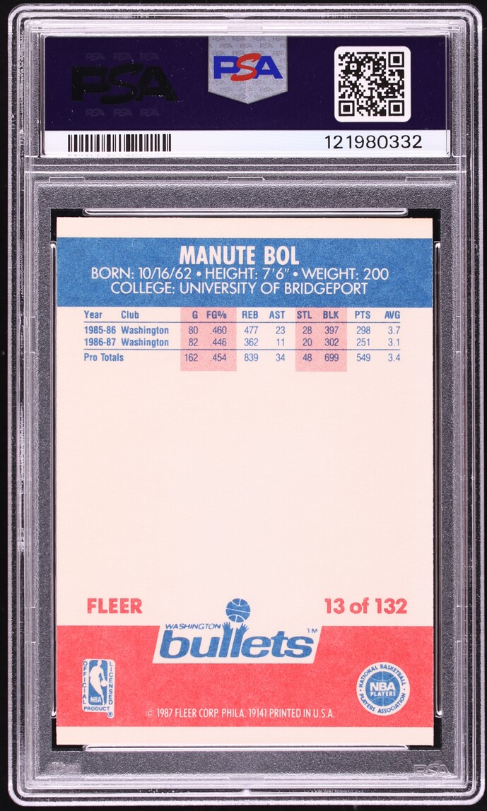 1987 Fleer Basketball Manute Bol #13 PSA 6 EXMT