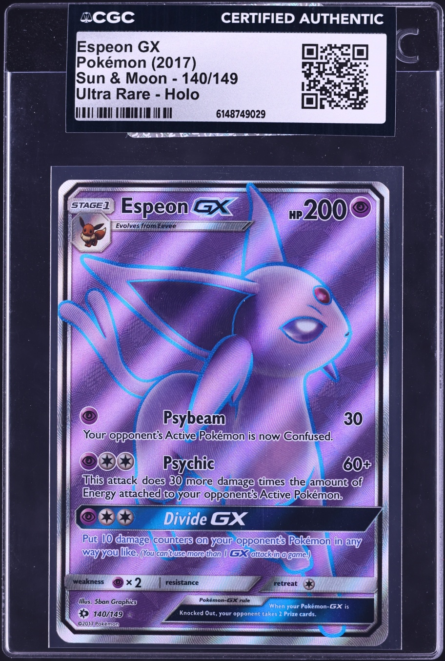 2017 Pokemon Sun & Moon Full Art Espeon GX #140 CGC AUTH