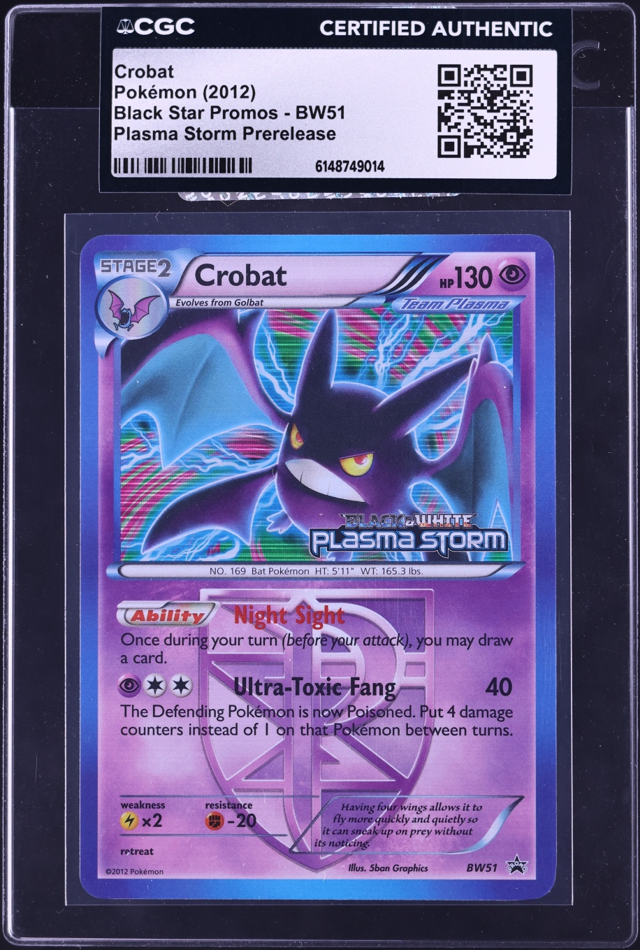 2012 Pokemon Black Star Promo Plasma Storm Prerelease Crobat #BW51 CGC AUTH