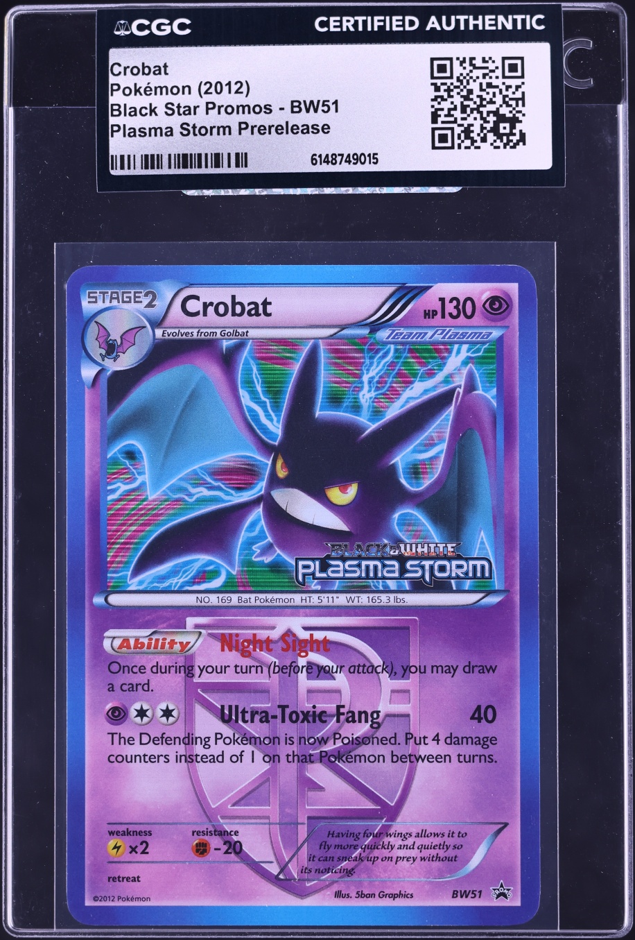 2012 Pokemon Black Star Promo Plasma Storm Prerelease Crobat #BW51 CGC AUTH
