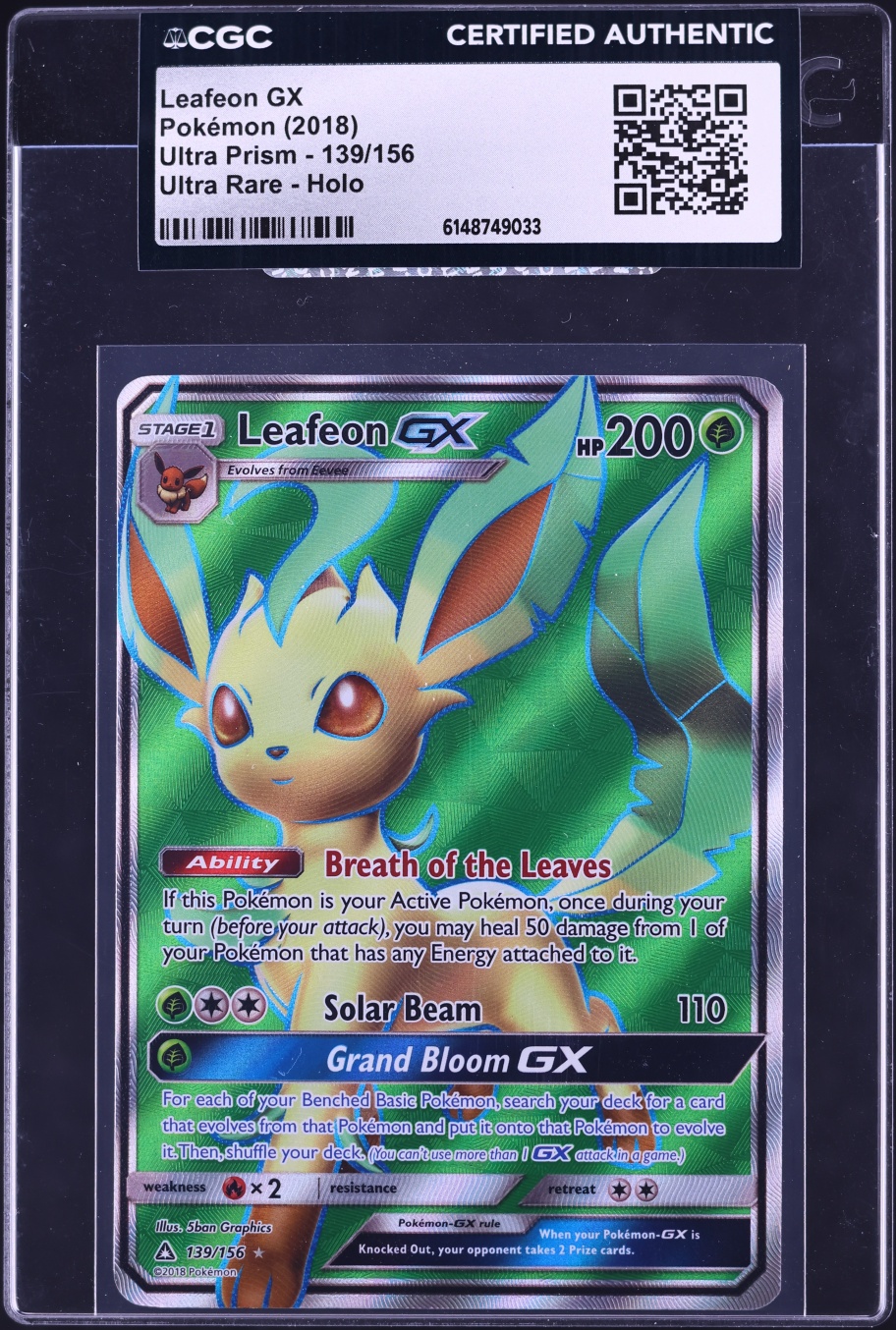 2018 Pokemon Sun & Moon Ultra Prism Full Art Leafeon GX #139 CGC AUTH