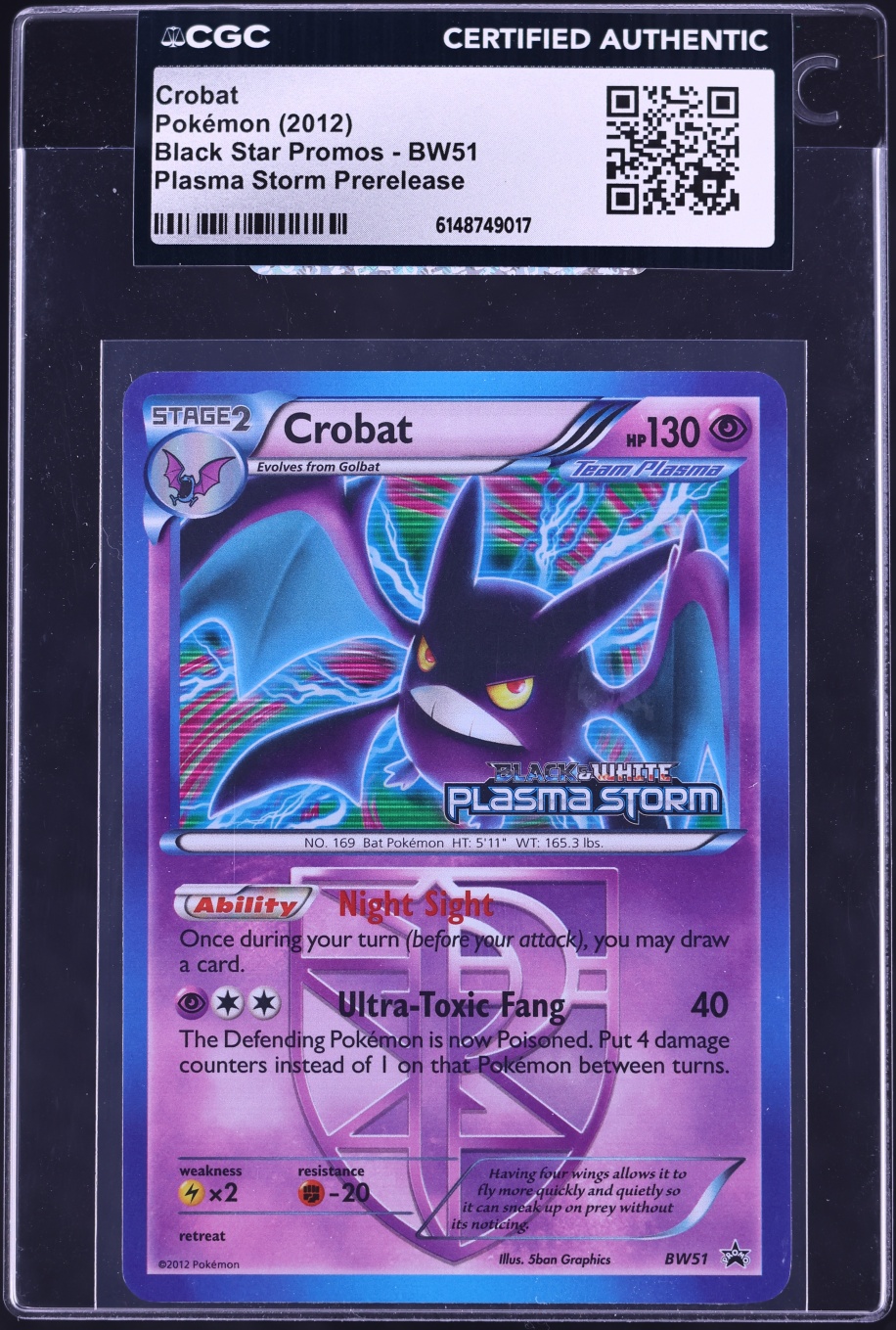 2012 Pokemon Black Star Promo Plasma Storm Prerelease Crobat #BW51 CGC AUTH