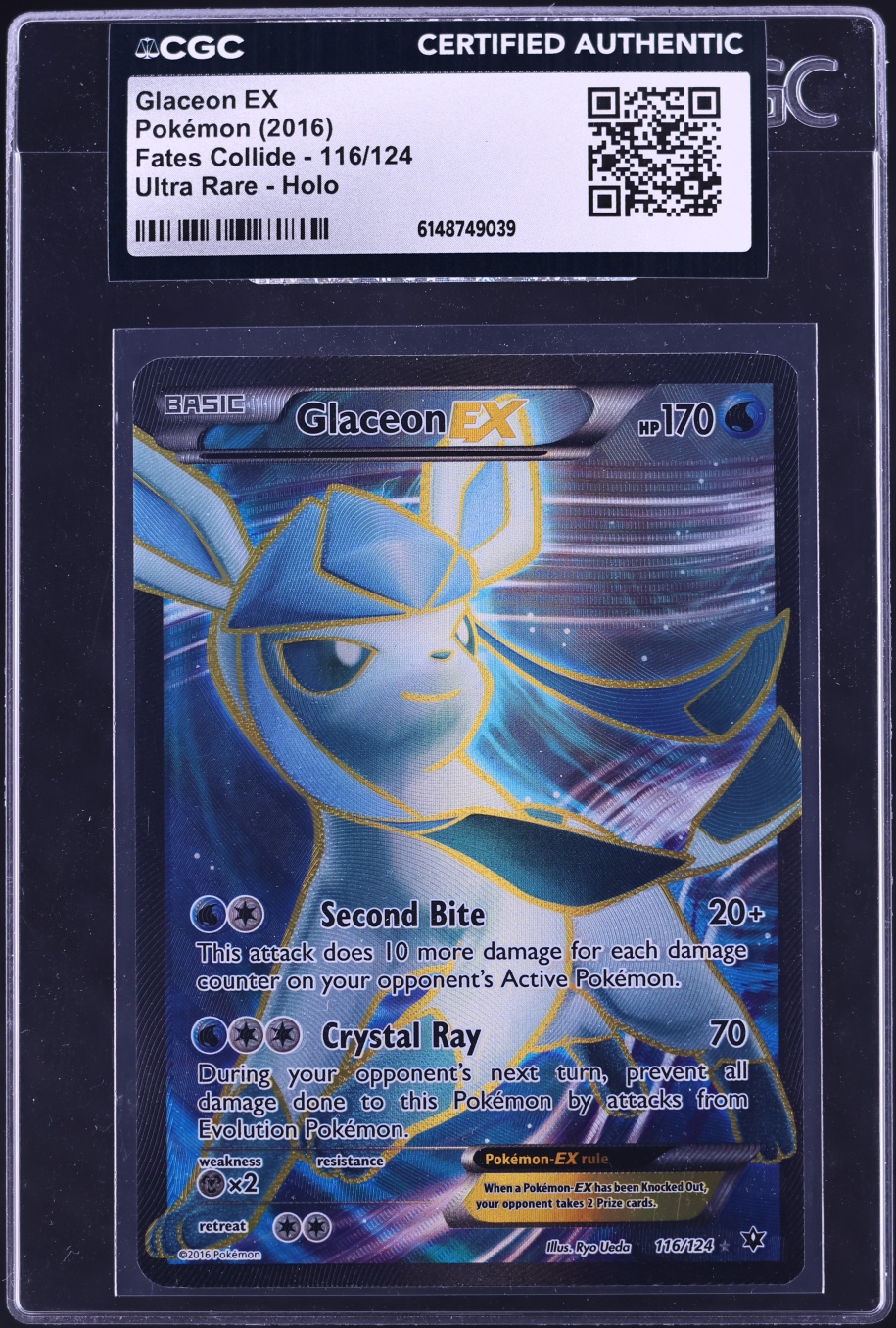 2016 Pokemon XY Fates Collide Full Art Glaceon EX #116 CGC AUTH