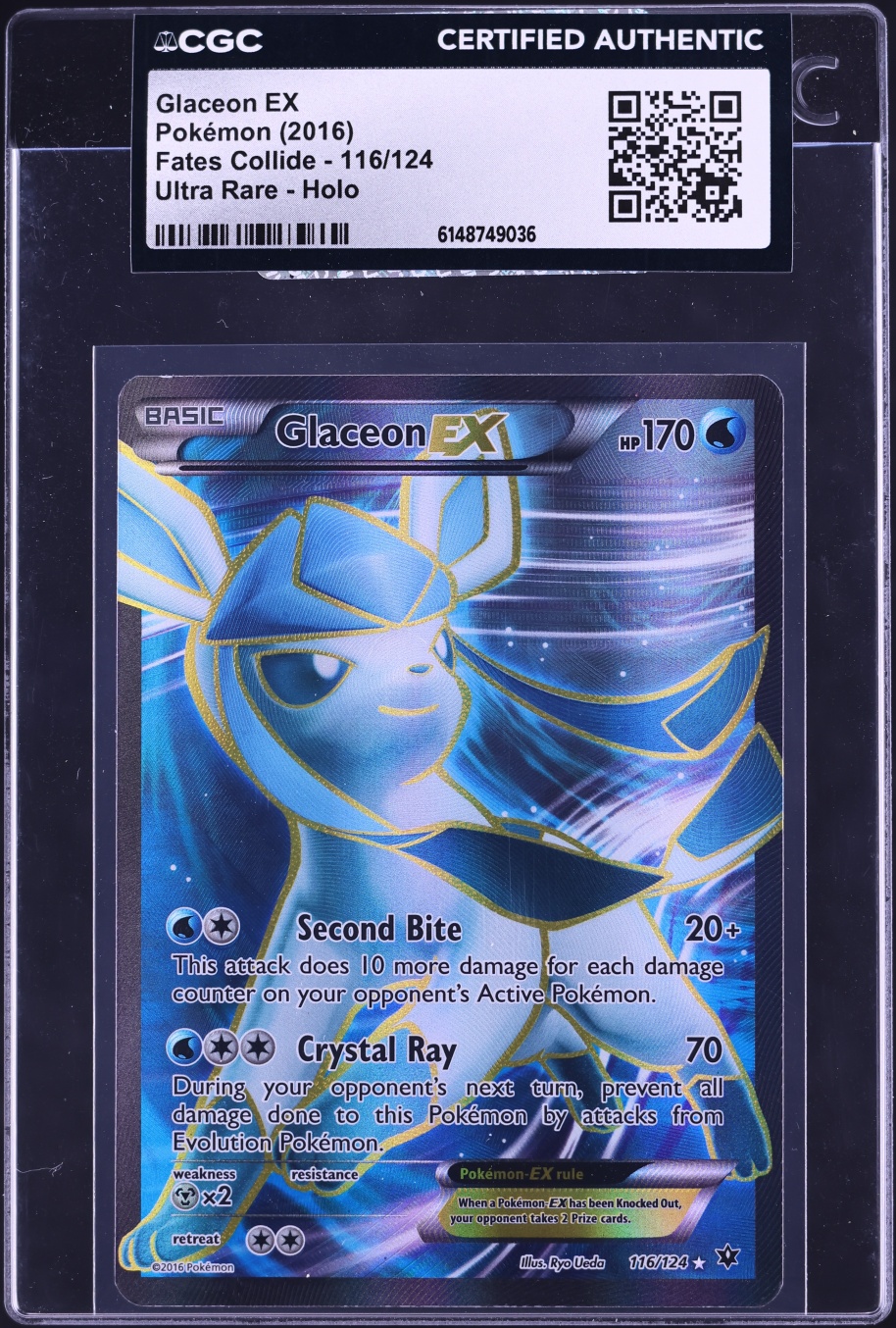 2016 Pokemon XY Fates Collide Full Art Glaceon EX #116 CGC AUTH