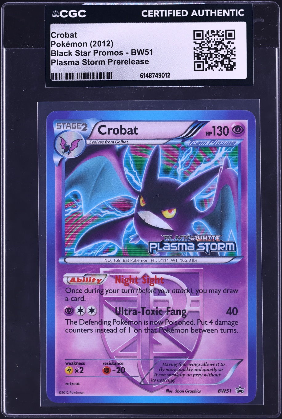 2012 Pokemon Black Star Promo Plasma Storm Prerelease Crobat #BW51 CGC AUTH