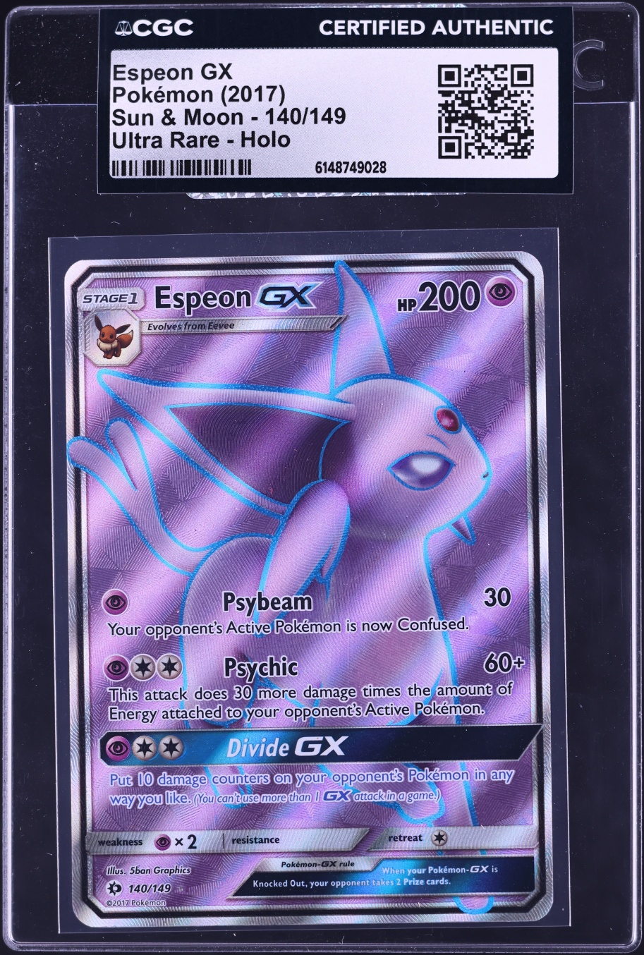 2017 Pokemon Sun & Moon Full Art Espeon GX #140 CGC AUTH