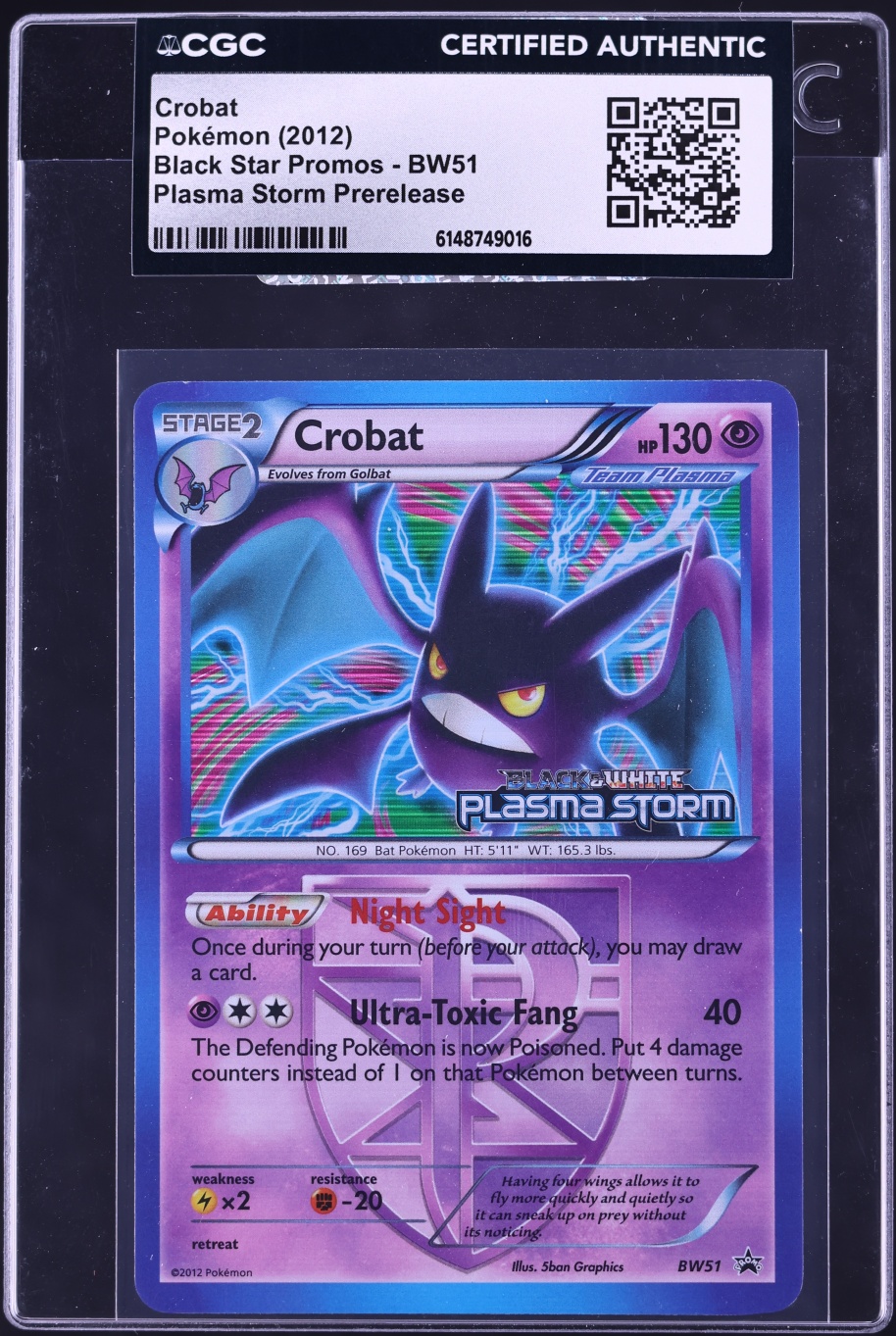2012 Pokemon Black Star Promo Plasma Storm Prerelease Crobat #BW51 CGC AUTH