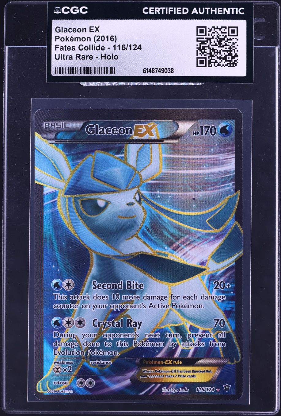 2016 Pokemon XY Fates Collide Full Art Glaceon EX #116 CGC AUTH