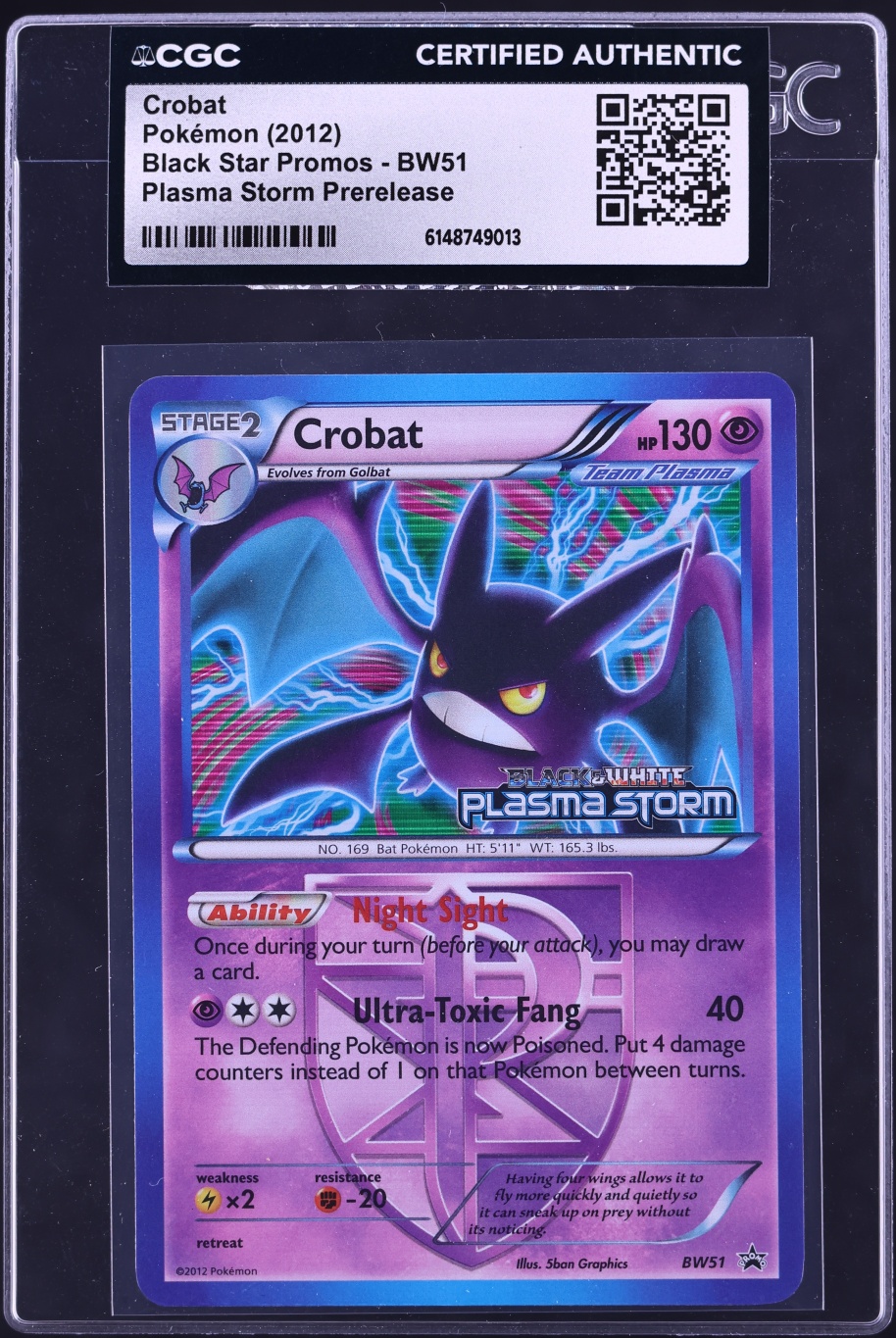 2012 Pokemon Black Star Promo Plasma Storm Prerelease Crobat #BW51 CGC AUTH