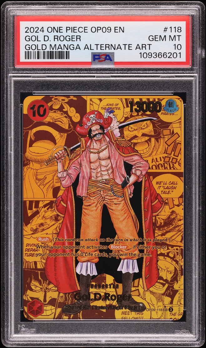 2024 One Piece Emperors In The New World Gold Manga Alt Art Gol D. Roger #OP09-118 PSA 10 GEM