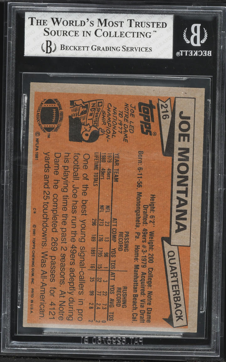 1981 Topps Football Joe Montana ROOKIE #216 BGS 6.5 EXMT+