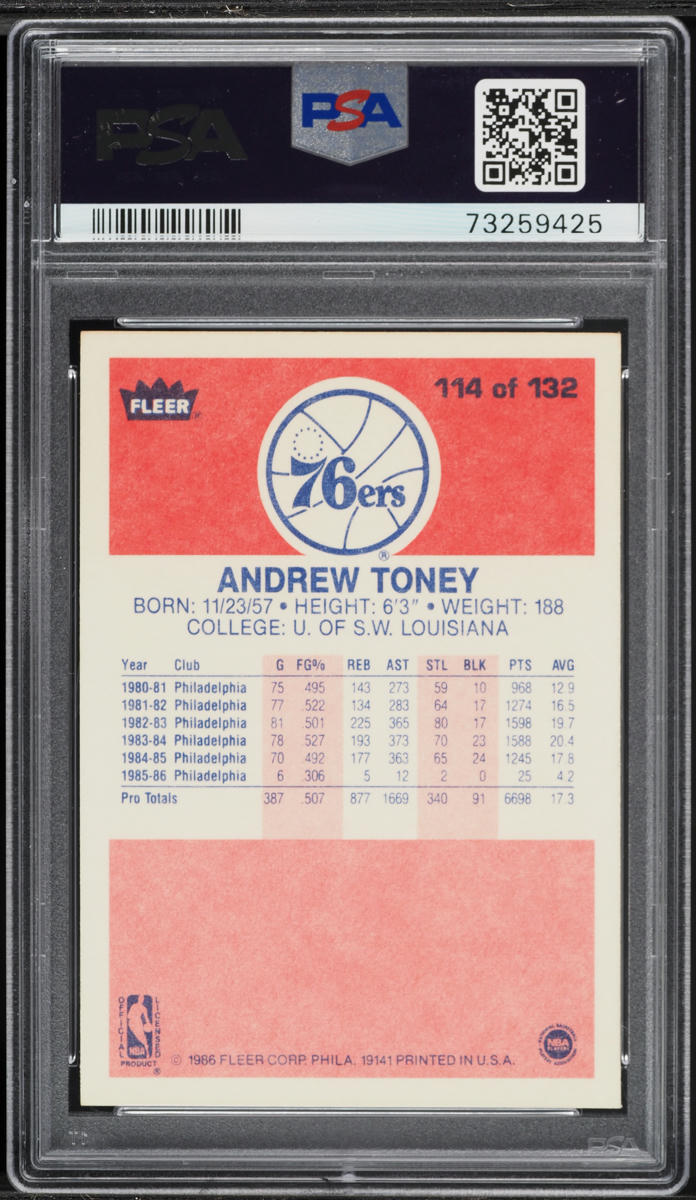 1986 Fleer Basketball Andrew Toney #114 PSA 7 NRMT
