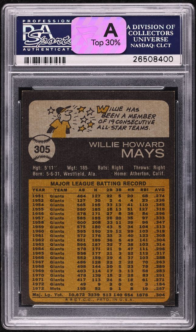 1973 Topps Willie Mays #305 PSA 9 MINT