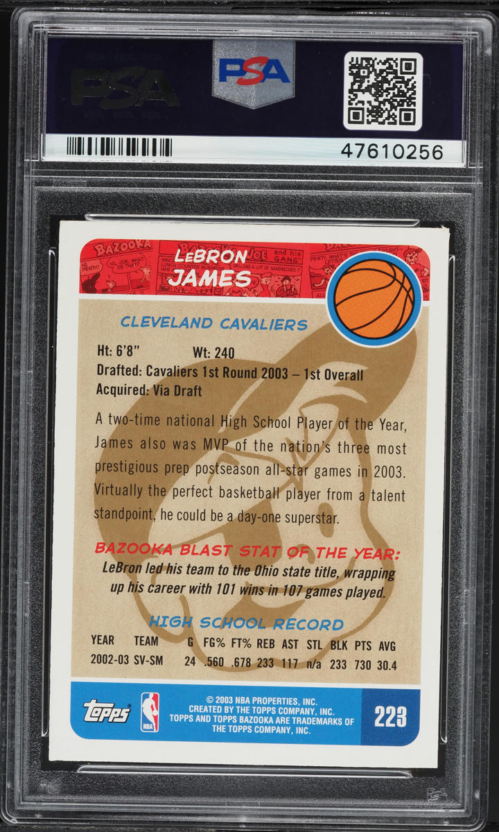 2003 Bazooka Gold LeBron James ROOKIE #223 PSA 6 EXMT