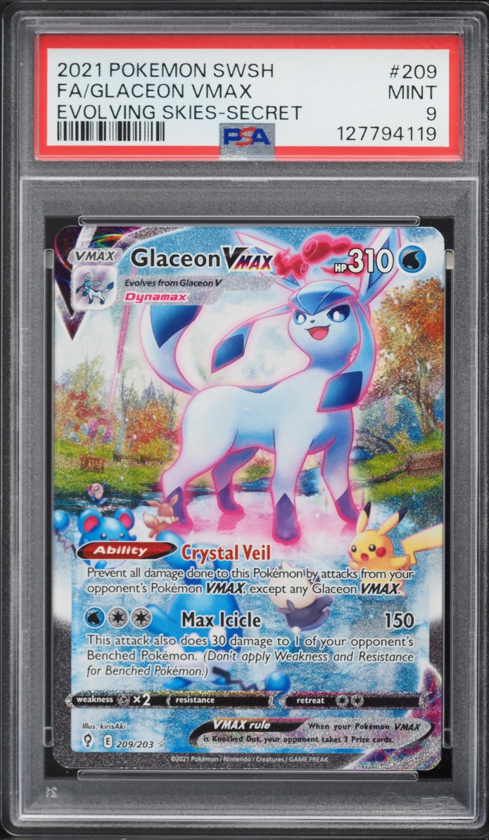 2021 Pokemon Sword & Shield Evolving Skies Full Art Glaceon VMAX #209 PSA 9 MINT