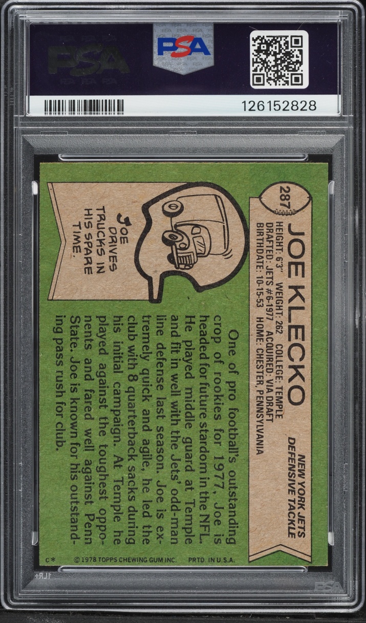 1978 Topps Football Joe Klecko ROOKIE #287 PSA 6 EXMT