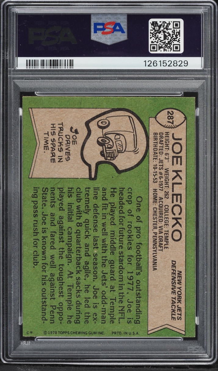 1978 Topps Football Joe Klecko ROOKIE #287 PSA 6 EXMT