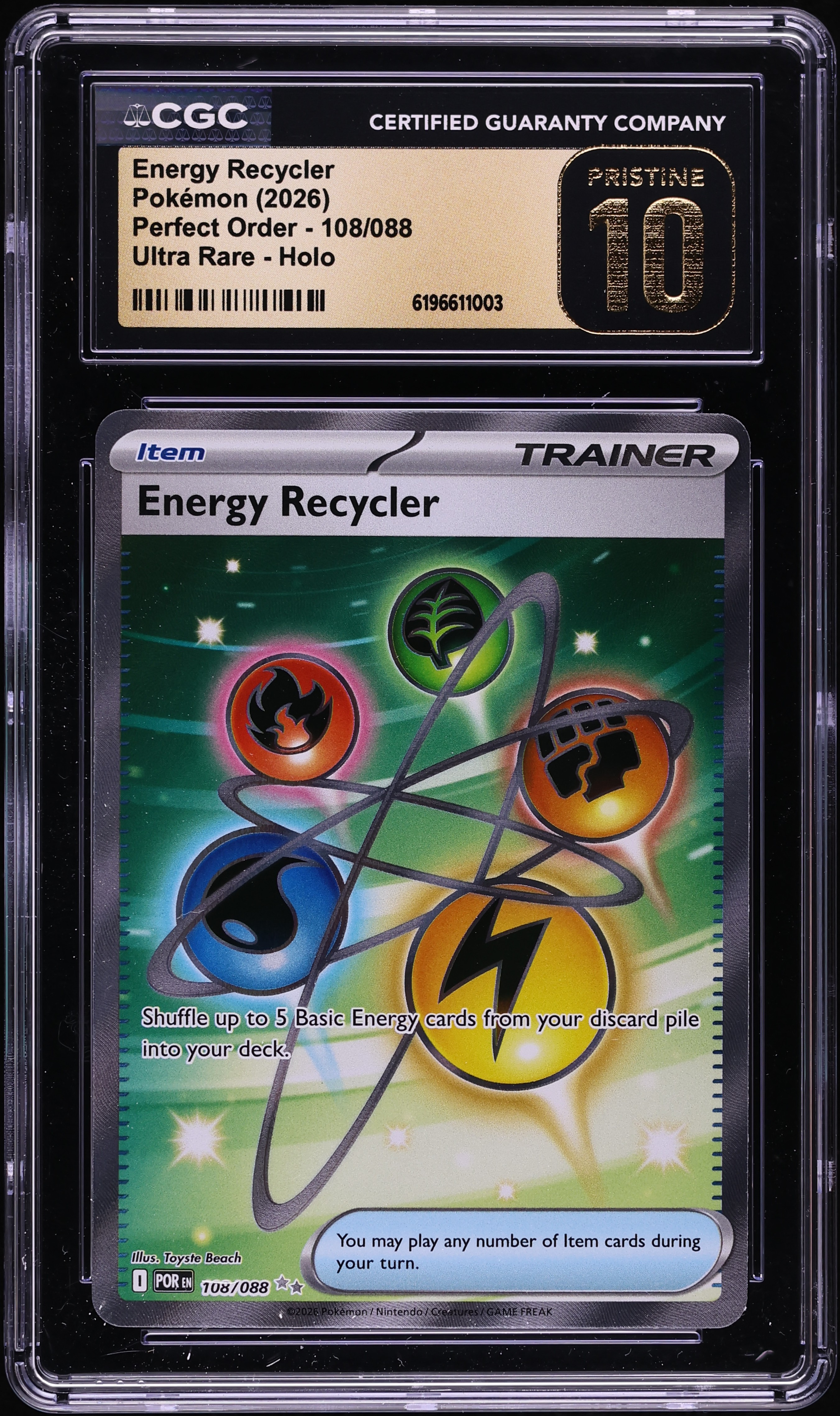 2026 Pokemon Mega Evolution Perfect Order Full Art Energy Recycler #108 CGC 10 PRISTINE