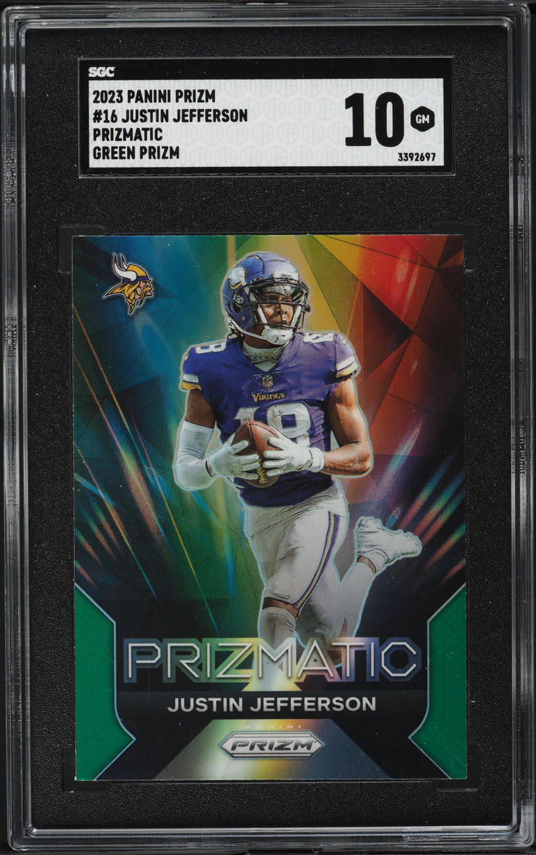 2023 Panini Prizm Prizmatic Green Justin Jefferson #16 SGC 10 GEM MINT