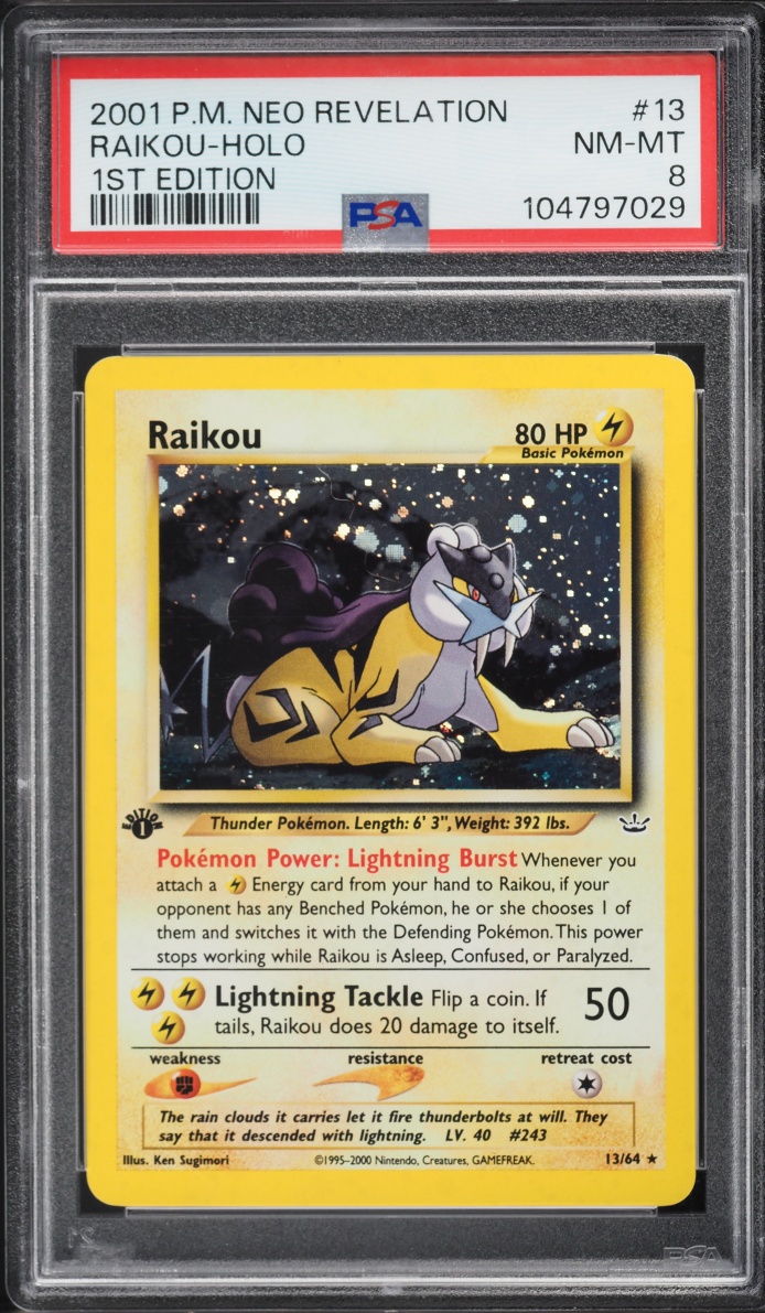 2001 Pokemon Neo Revelation 1st Edition Holo Raikou #13 PSA 8 NM-MT