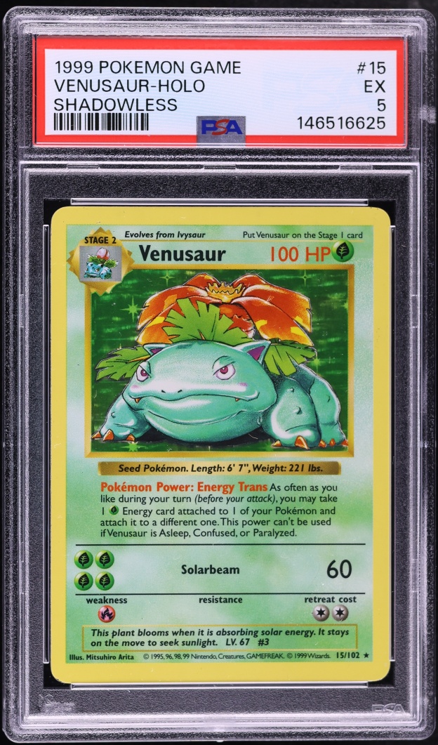 1999 Pokemon Base Set Shadowless Holo Venusaur #15 PSA 5 EX