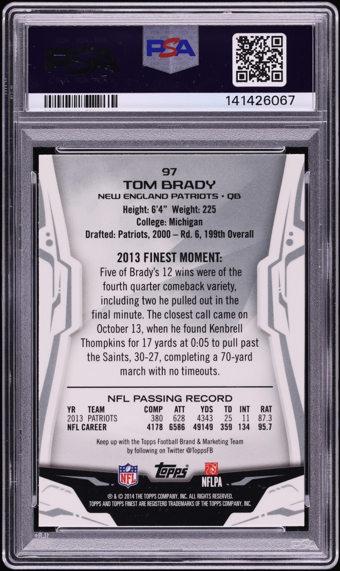 2014 Finest Xfractor Tom Brady #97 PSA 10 GEM MINT