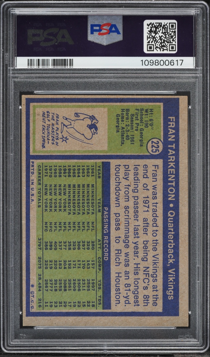1972 Topps Football Fran Tarkenton #225 PSA 4 VGEX