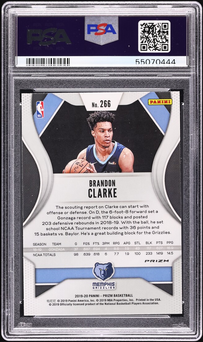 2019 Panini Prizm Red White Blue Brandon Clarke ROOKIE #266 PSA 9 MINT