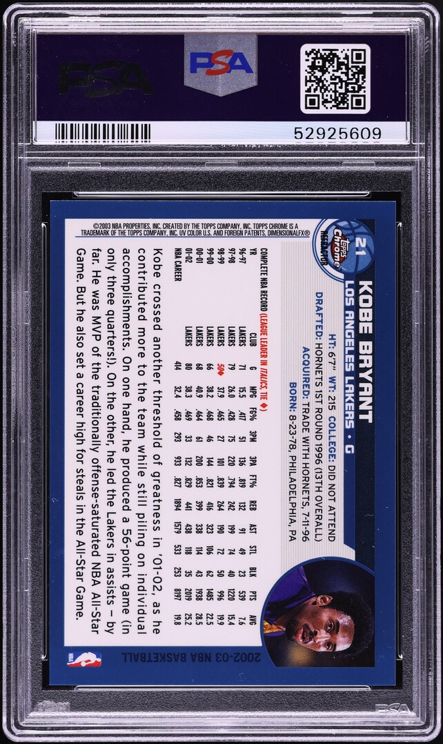 2002 Topps Chrome Refractor Kobe Bryant #21 PSA 10 GEM MINT