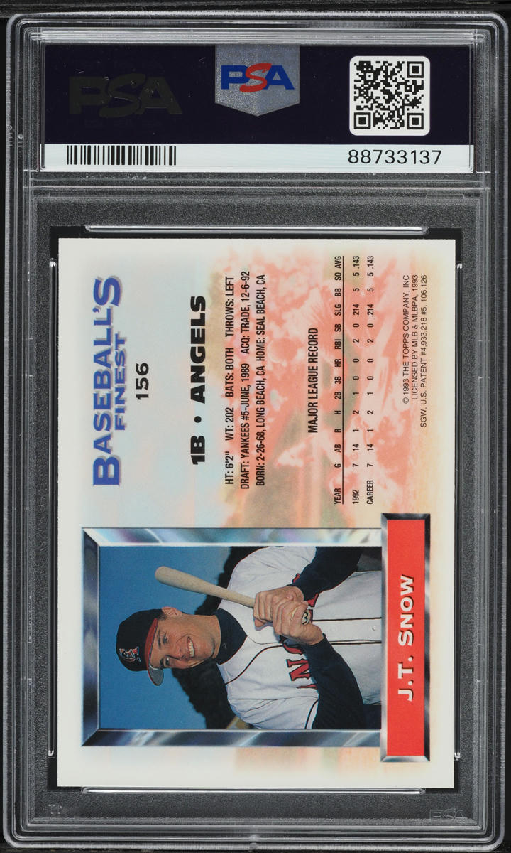 1993 Finest Refractor J.T. Snow ROOKIE #156 PSA 8 NM-MT