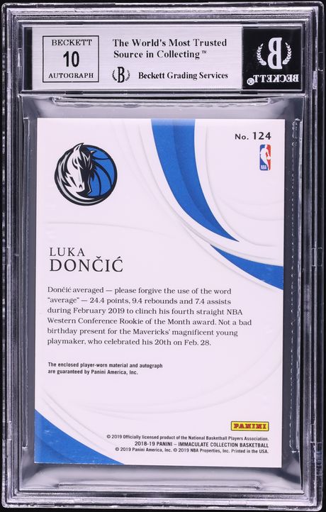 2018 Immaculate Collection Gold Luka Doncic ROOKIE PATCH AUTO /10 #124 BGS 8.5 NM-MT+