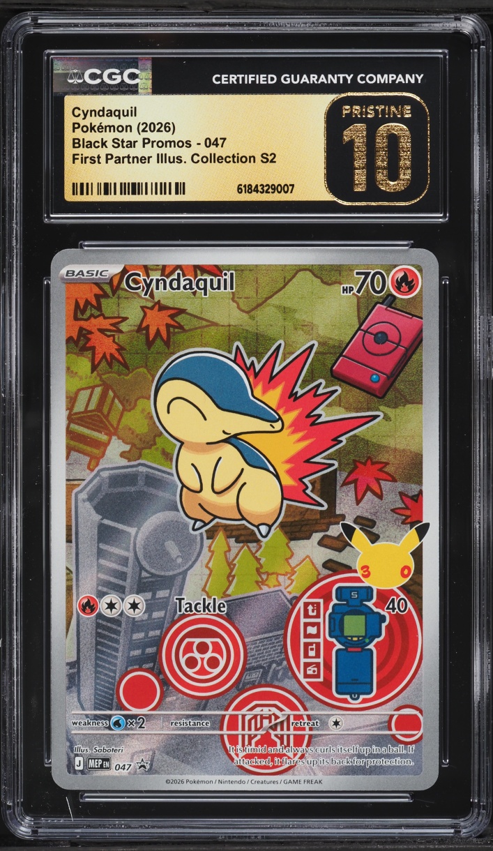 2026 Pokemon Mega Promo First Partner Illustration Full Art Cyndaquil #47 CGC 10 PRISTINE
