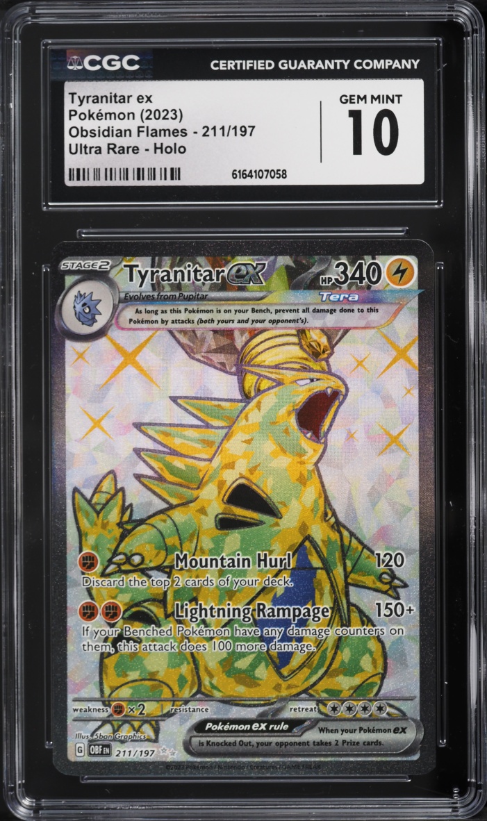 2023 Pokemon Scarlet & Violet Obsidian Flames Full Art Tyranitar Ex #211 CGC 10 GEM MINT