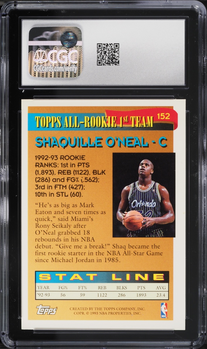 1993 Topps Gold Shaquille O'Neal #152 CGC 7 NRMT