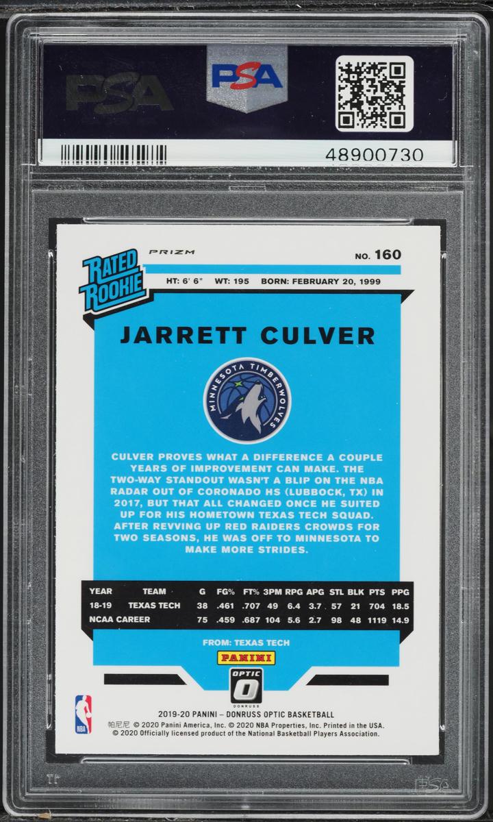 2019 Donruss Optic Holo Jarrett Culver ROOKIE #160 PSA 9 MINT
