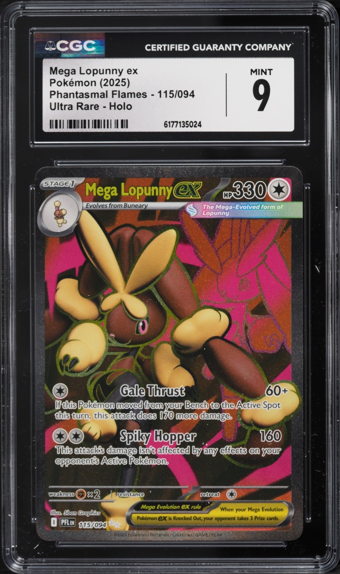 2025 Pokemon Mega Evolution Phantasmal Flames Full Art Mega Lopunny EX #115 CGC 9 MINT