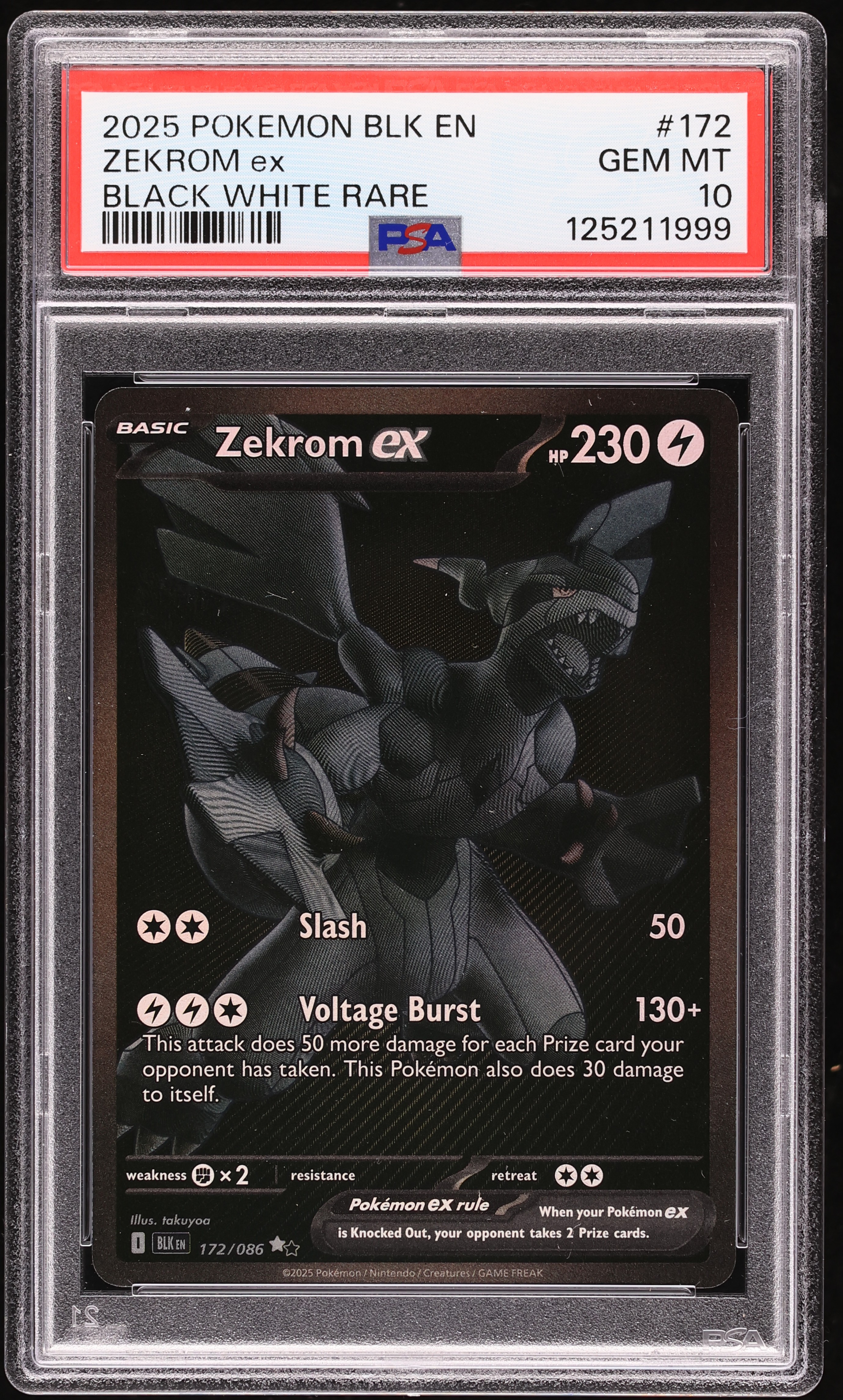 2025 Pokemon Black Bolt Black White Rare Zekrom Ex #172 PSA
