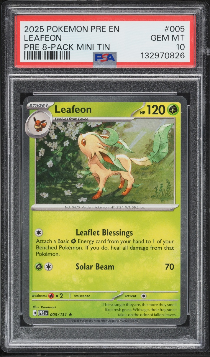 2025 Pokemon Scarlet & Violet Promo Prismatic Evolutions Mini Tin Leafeon #5 PSA 10 GEM MINT