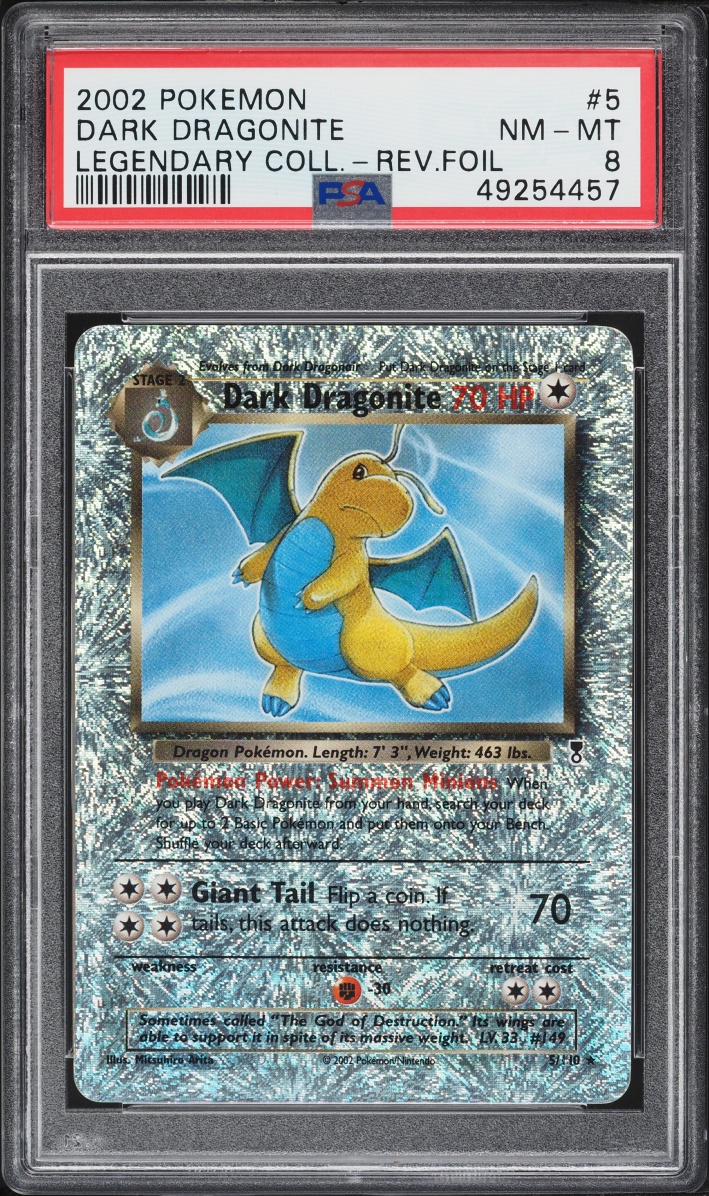 2002 Pokemon Legendary Collection Reverse Holo Dark Dragonite #5 PSA 8 NM-MT