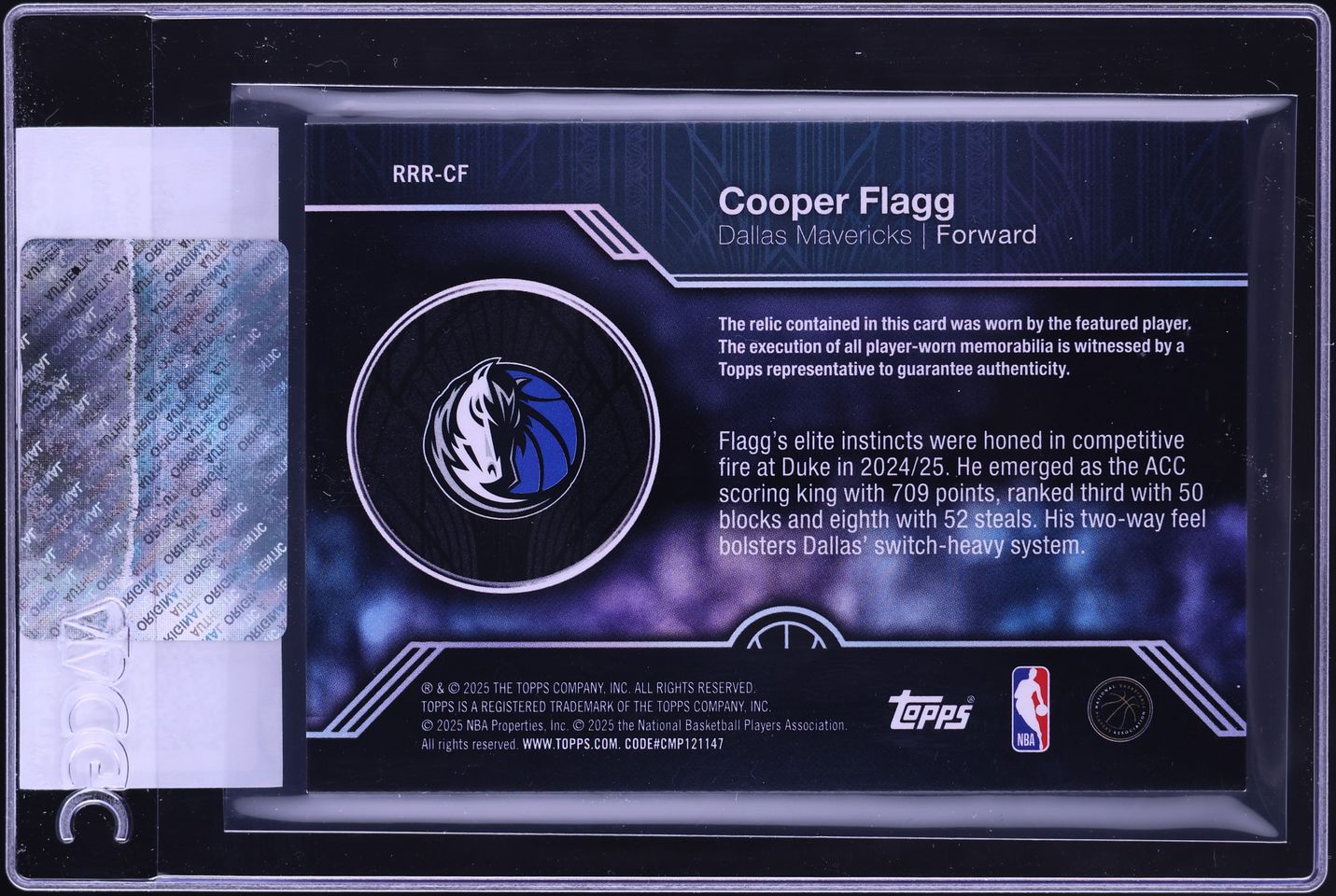 2025 Topps Roundball Remnants Cooper Flagg ROOKIE PATCH #RRR-CF CGC AUTH