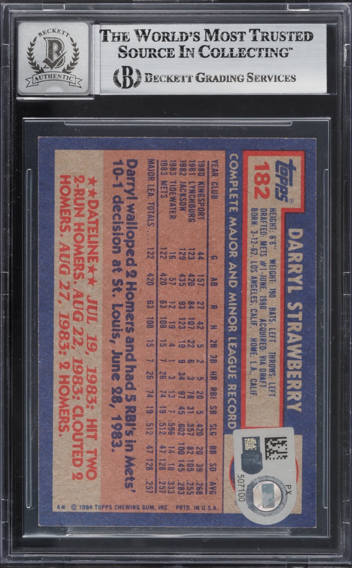 1984 Topps Darryl Strawberry ROOKIE AUTO #182 BGS AUTH