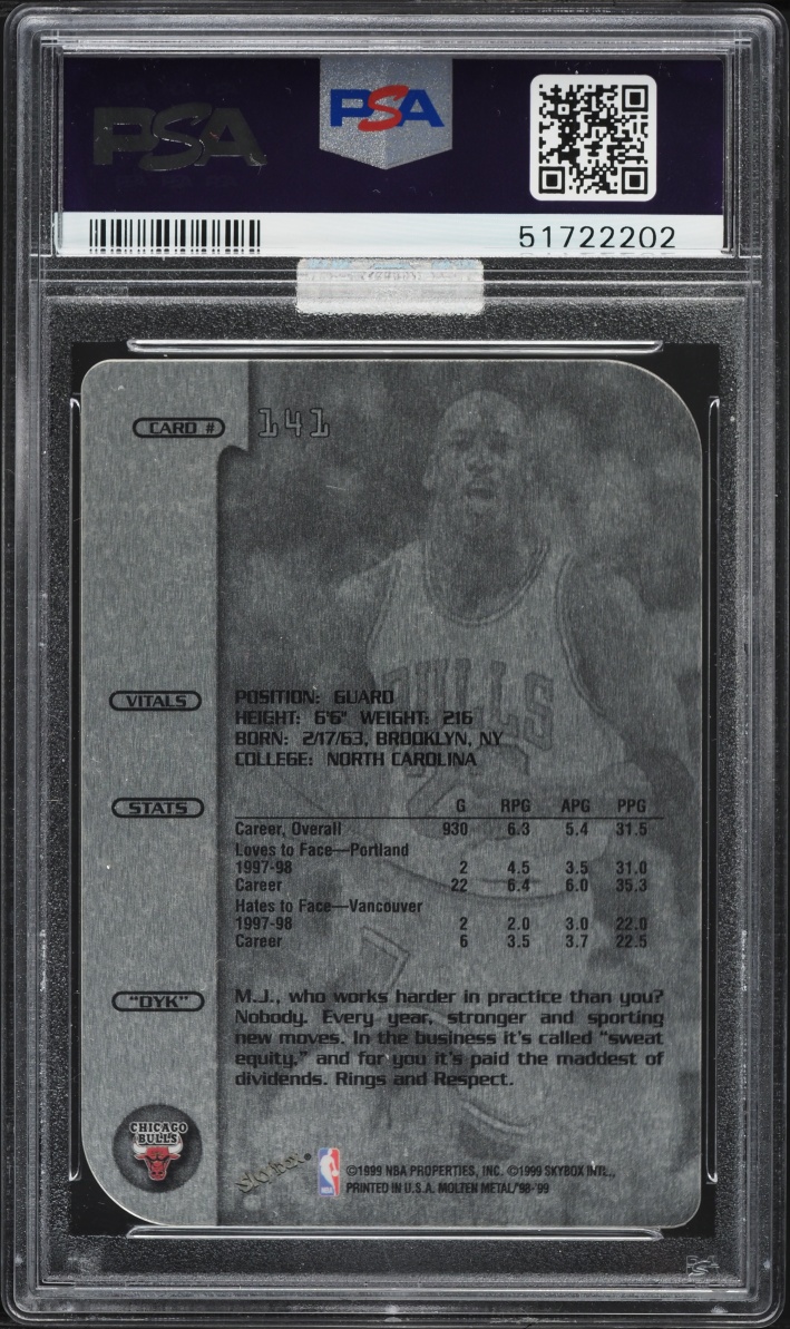 1998 Skybox Molten Metal Xplosion Michael Jordan #141 MBA PSA 10 GEM MINT