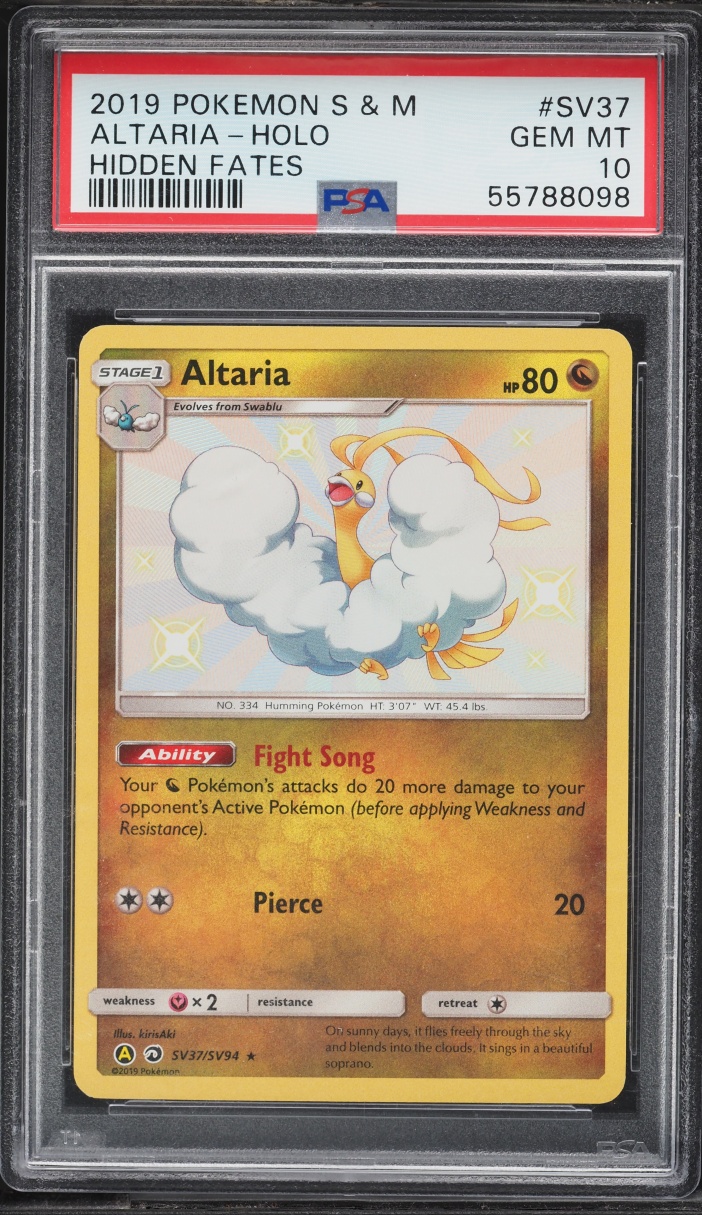 2019 Pokemon Sun & Moon Hidden Fates Holo Shiny Altaria #SV37 PSA 10 GEM MINT