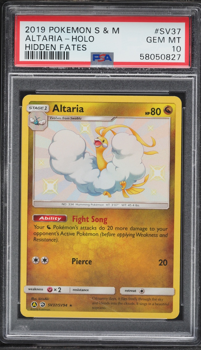 2019 Pokemon Sun & Moon Hidden Fates Holo Shiny Altaria #SV37 PSA 10 GEM MINT
