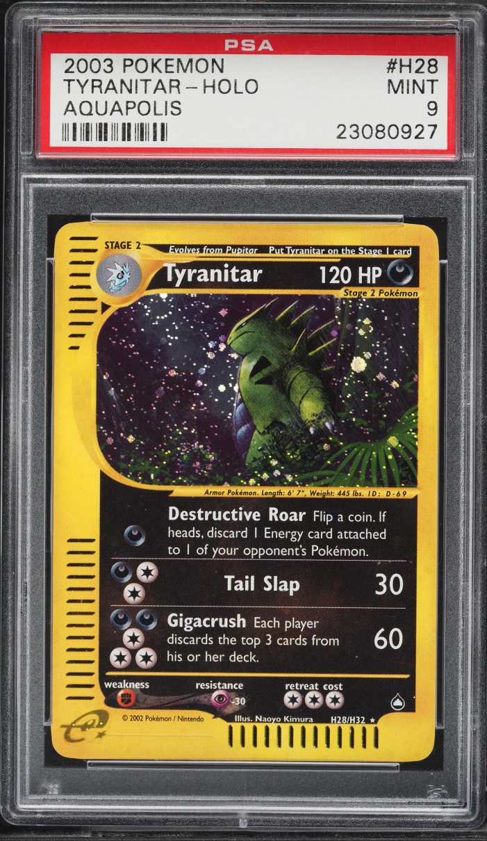 2003 Pokemon Aquapolis Holo Tyranitar #H28 PSA 9 MINT