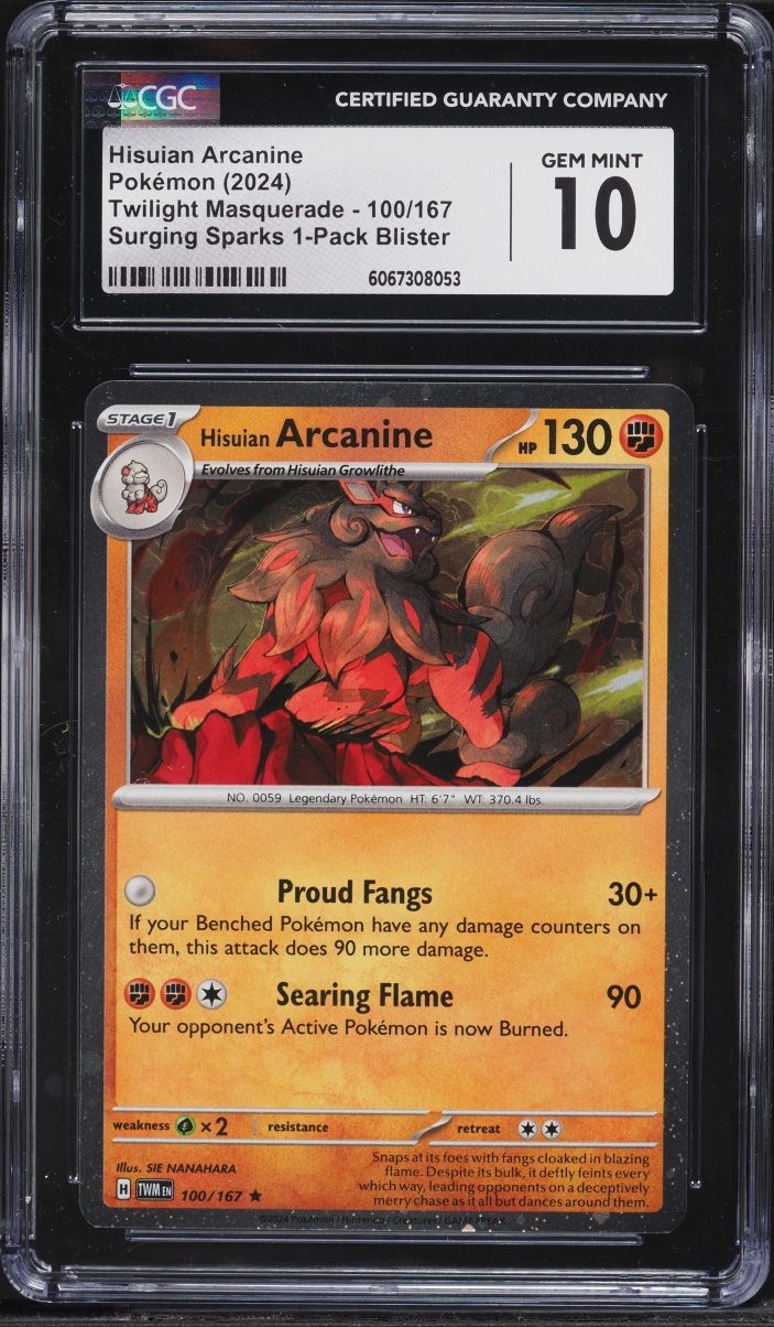 2024 Pokemon SV Twilight Masquerade Surging Sparks Cosmos Holo Hisuian Arcanine #100 CGC 10 GEM