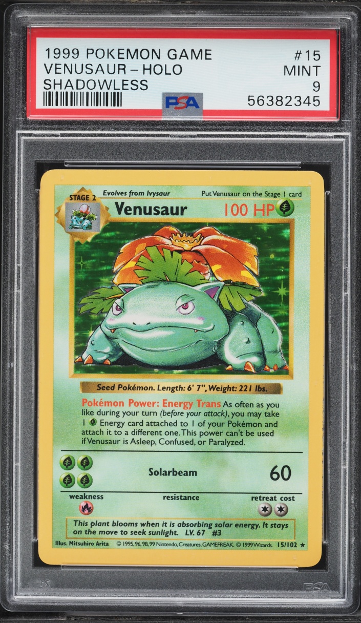 1999 Pokemon Base Set Shadowless Holo Venusaur #15 PSA 9 MINT