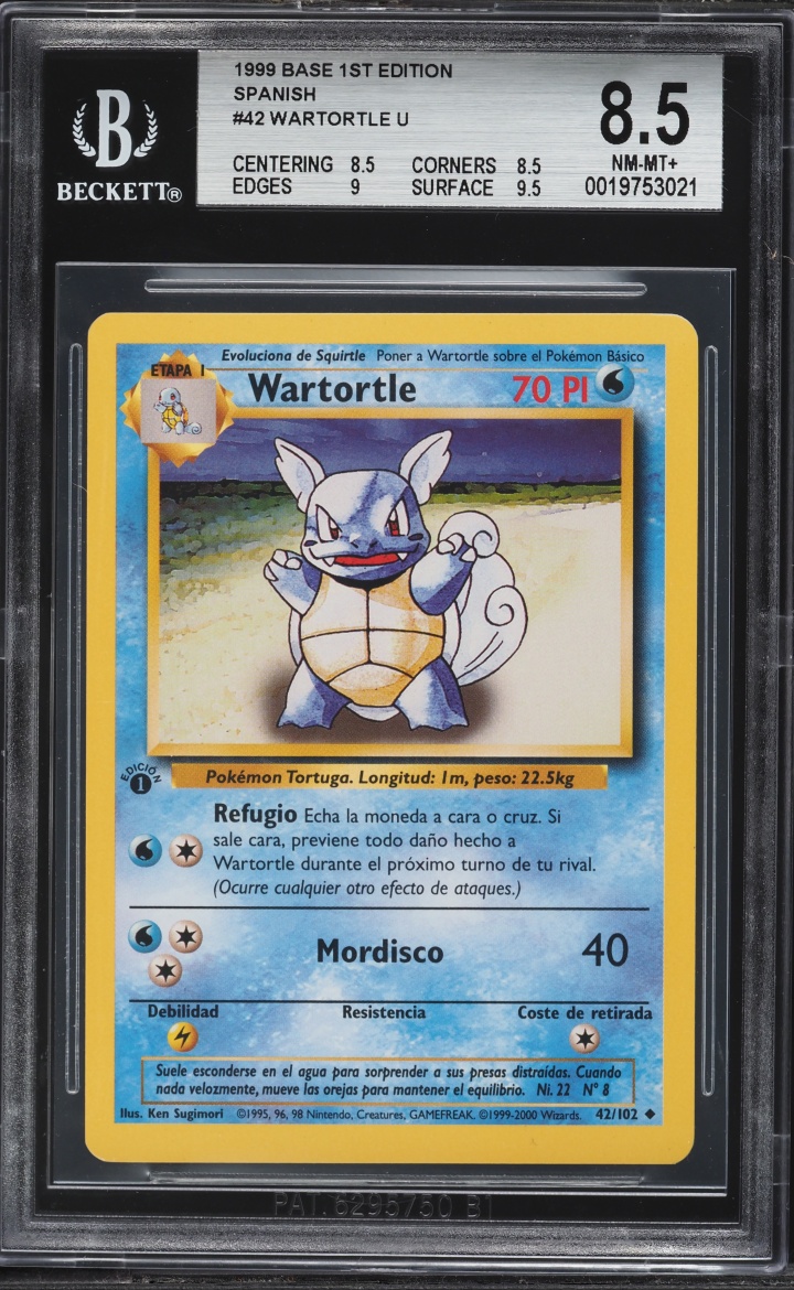 1999 Pokemon Spanish Base Set 1st Edition Wartortle #42 BGS 8.5 NM-MT+