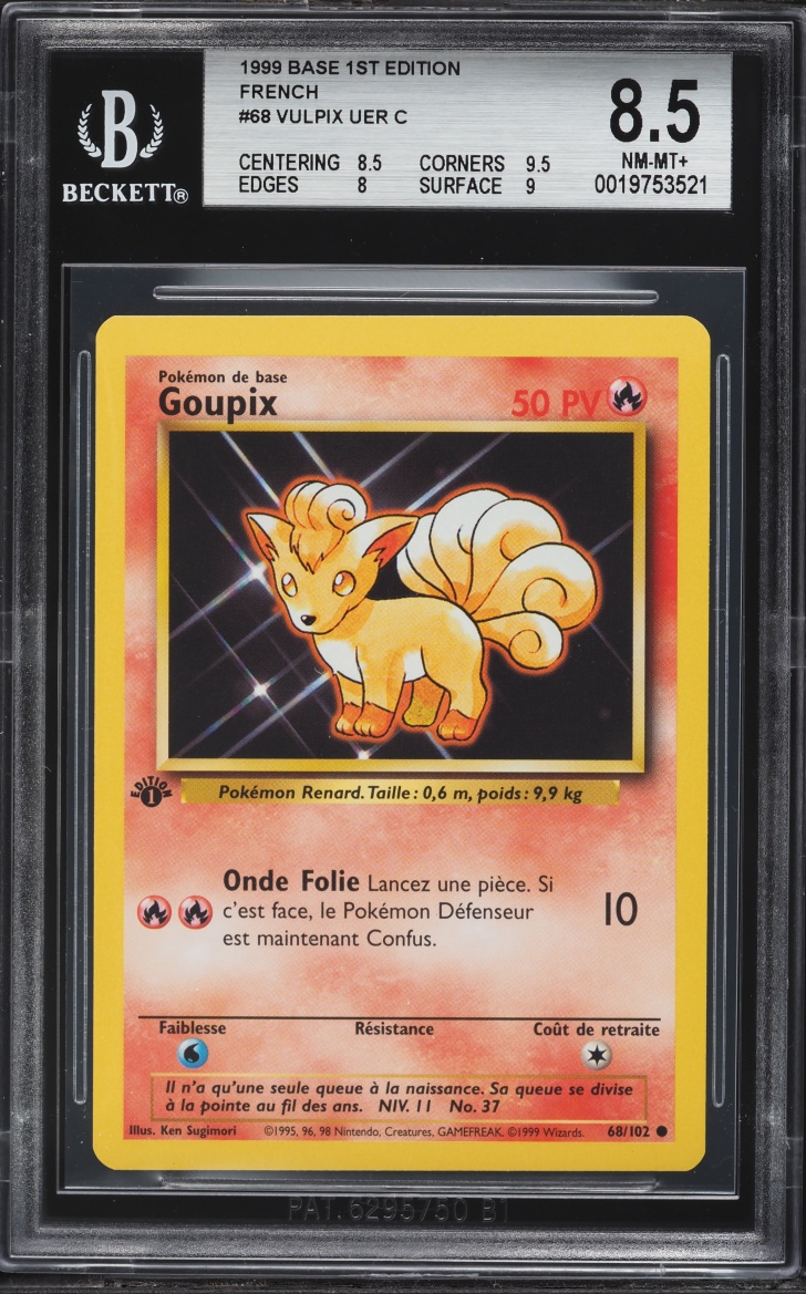 1999 Pokemon French Base 1st Edition Vulpix #68 BGS 8.5 NM-MT+