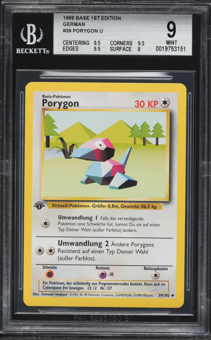 1999 Pokemon German Base Set 1st Edition Porygon #39 BGS 9 MINT